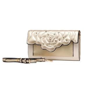 NEW BRANGIO women's italy vegan leather rose quilted clutch in metallic gold